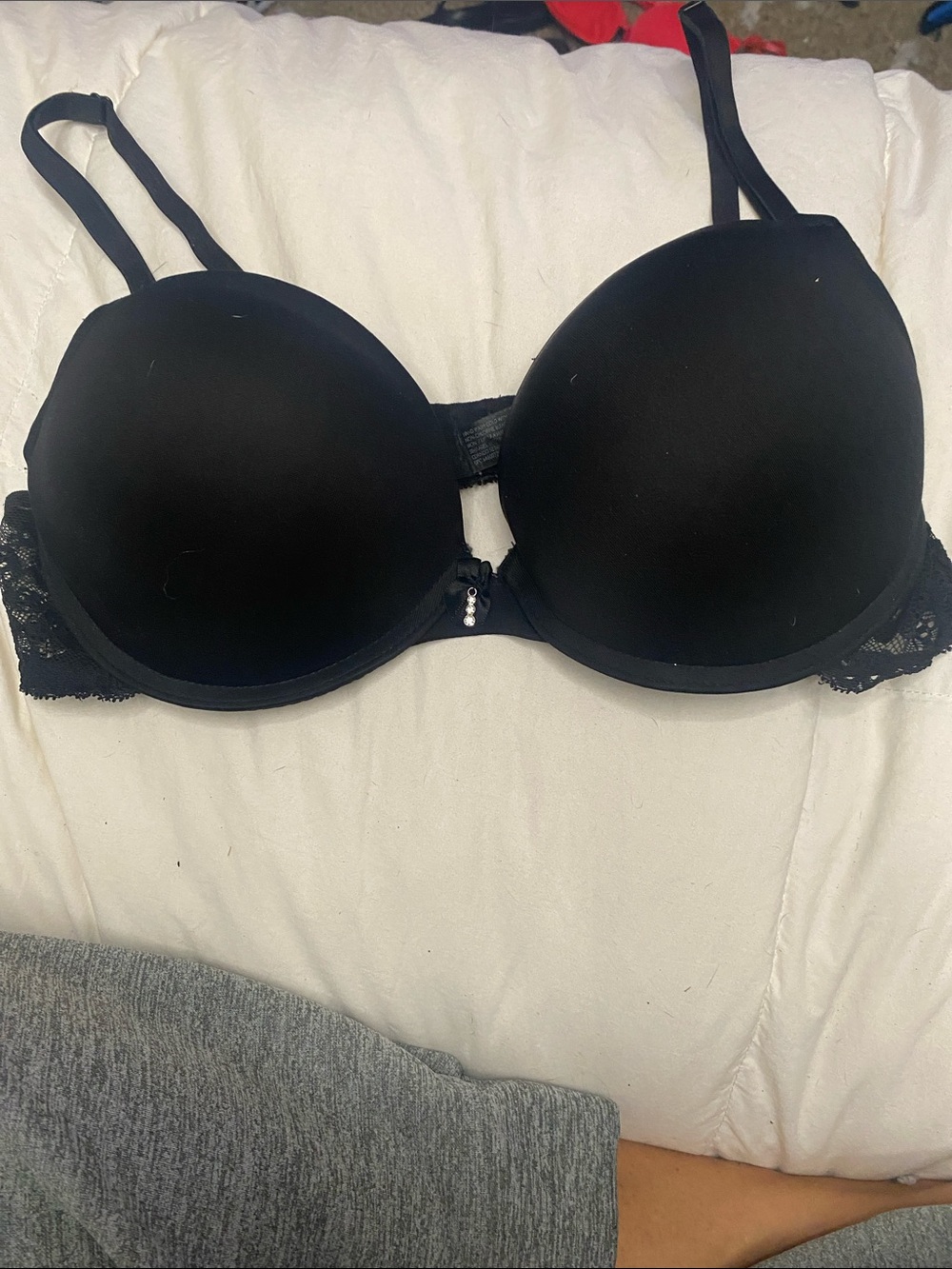 smart & sexy add 2 cup sizes Black Lace Trim Molded T-Shirt Bra